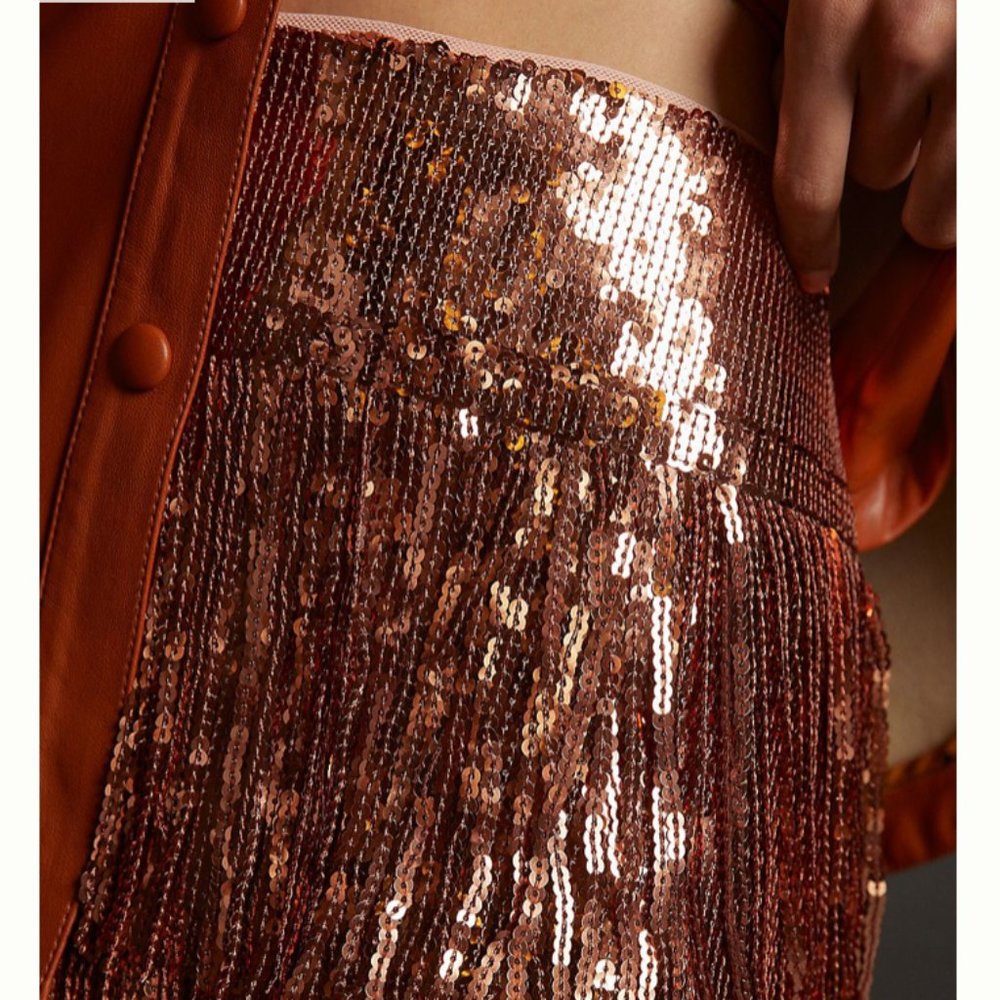 ⭐️ Maeve Fringed Sequined Boho Peasant Hipster Hippie Art Deco Farm Tassel Skirt - Picture 5 of 7